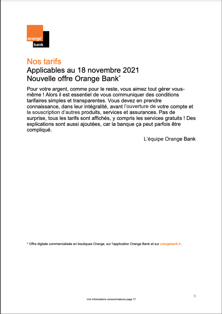grille tarifaire Orange bank 2022