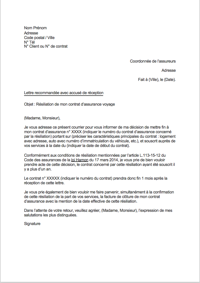 lettre resiliation assurance maif