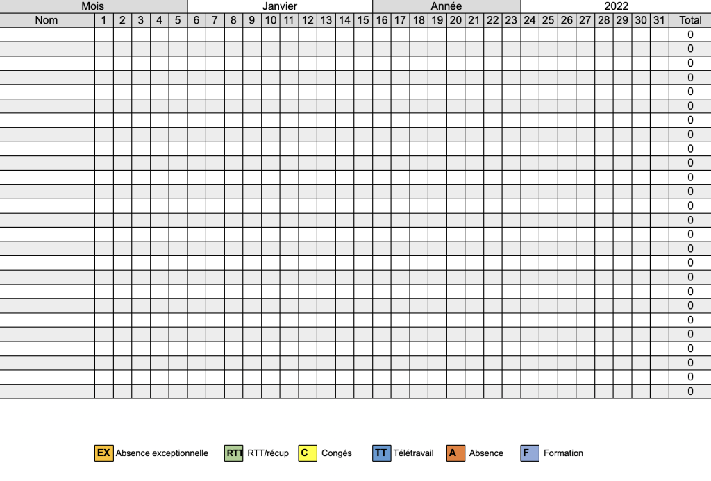 Planning des congés