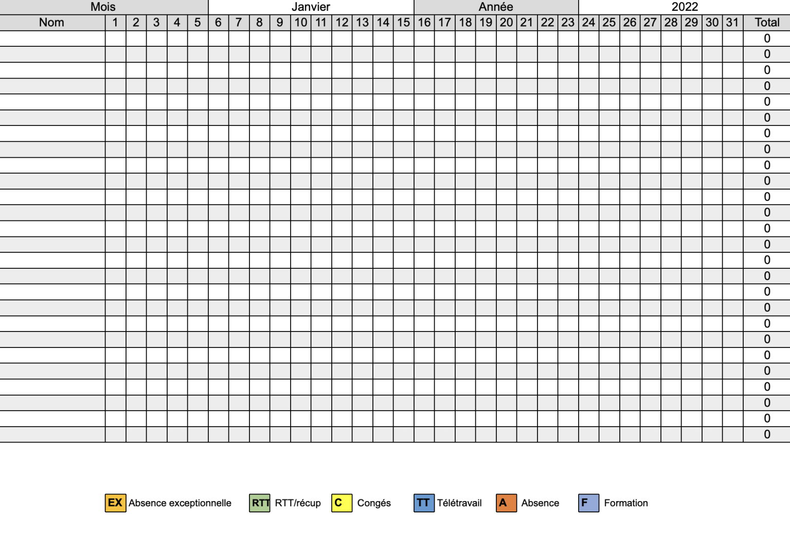 Planning des congés du personnel modèle Excel gratuit (Mise à jour 2022)