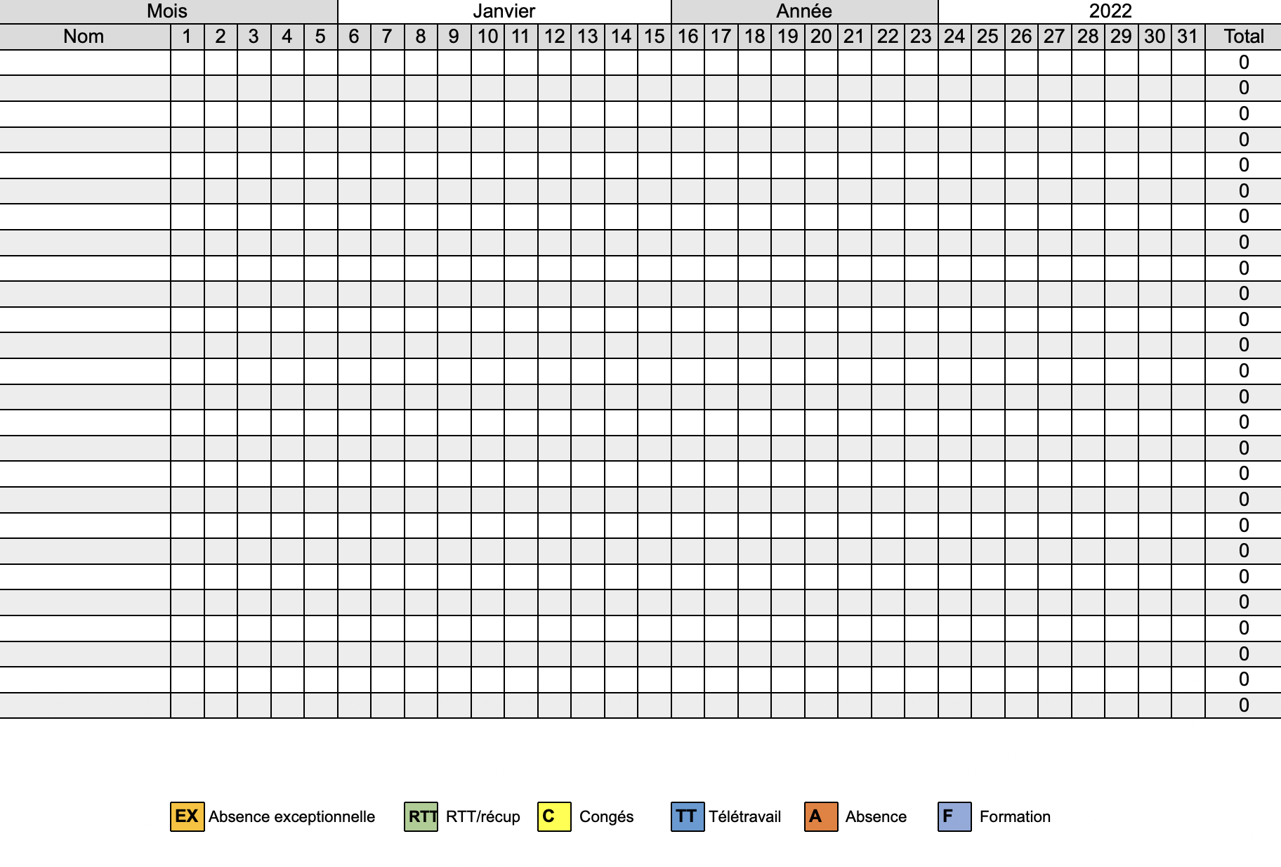 Planning des congés du personnel : modèle Excel gratuit (Mise à jour 2022)