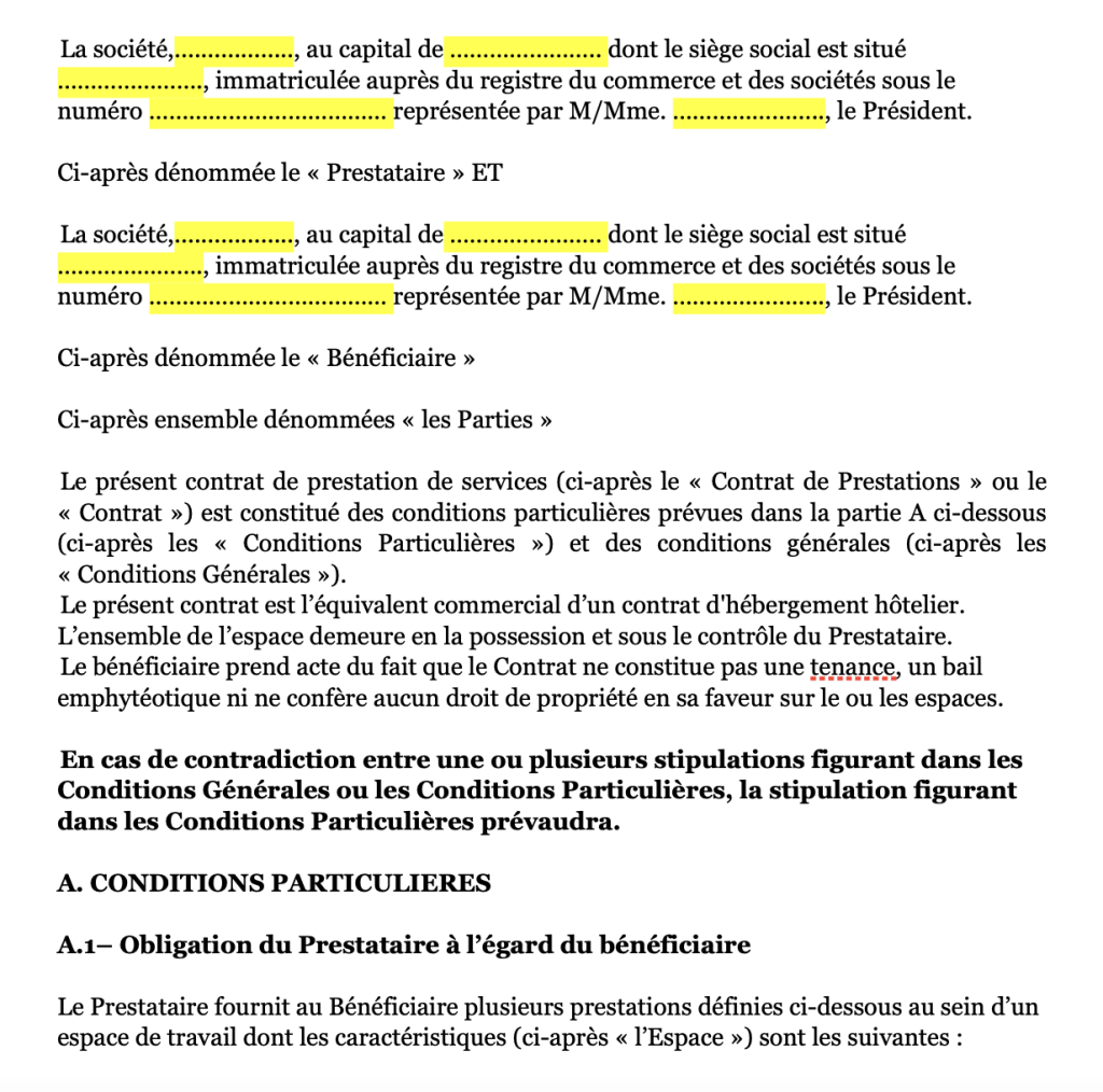 Contrat prestation de service location