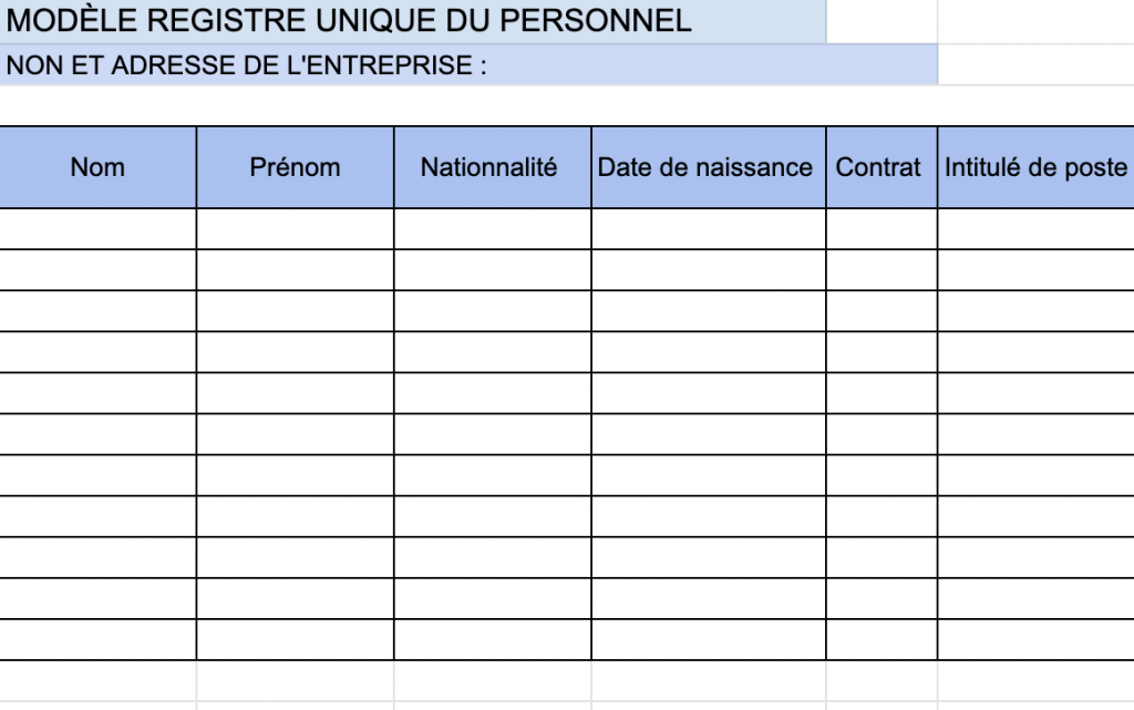 modèle registre unique du personnel