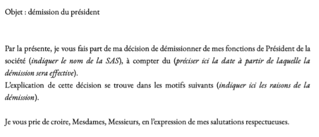 lettre de demission president sas