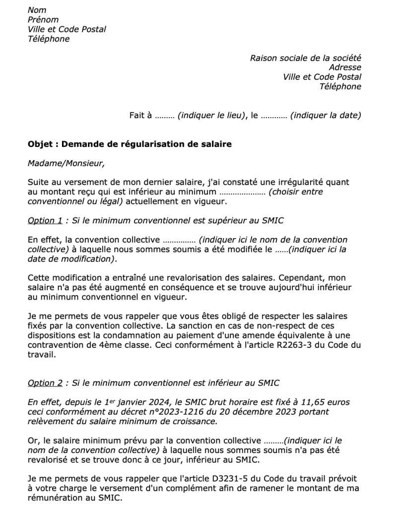 modele lettre demande de regularisation salaire